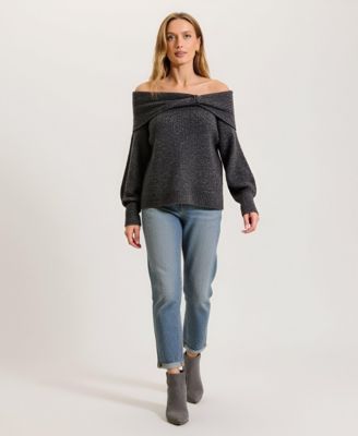 Women's Off-Shoulder Metallic Knit Sweater Top