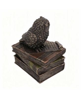 Bronzed Owl Trinket Box, 4.5x4x3.5in, Cold Cast Resin