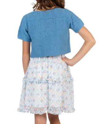 Girls' 7-16 Short-Sleeve Cardigan and Dress, 2-Piece Set