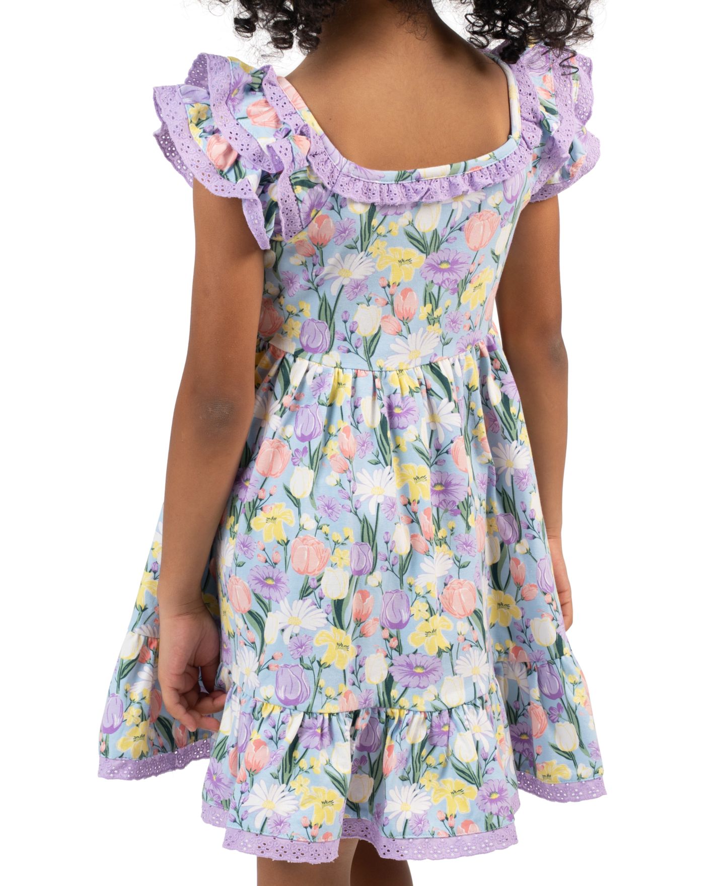 Платье Rare Editions Peri Printed Square Neck Dress для девочек, цвет: Лавандовый / Жёлтый — фото 3