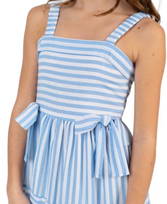 Girls' 7-16 Pleated Square Neck Bow Dress