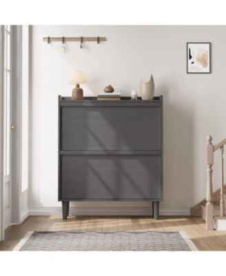 Wooden Shoe Cabinet with 2 Flip Drawers – Adjustable Shelf Shoe Organizer, Hidden Freestanding Shoe Storage for Entryway, Hallway, Living Room