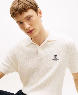 Men's Cable Knit Short-Sleeve Polo Shirt