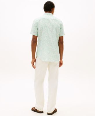 Men's Short-Sleeve Linen-Blend Printed Shirt