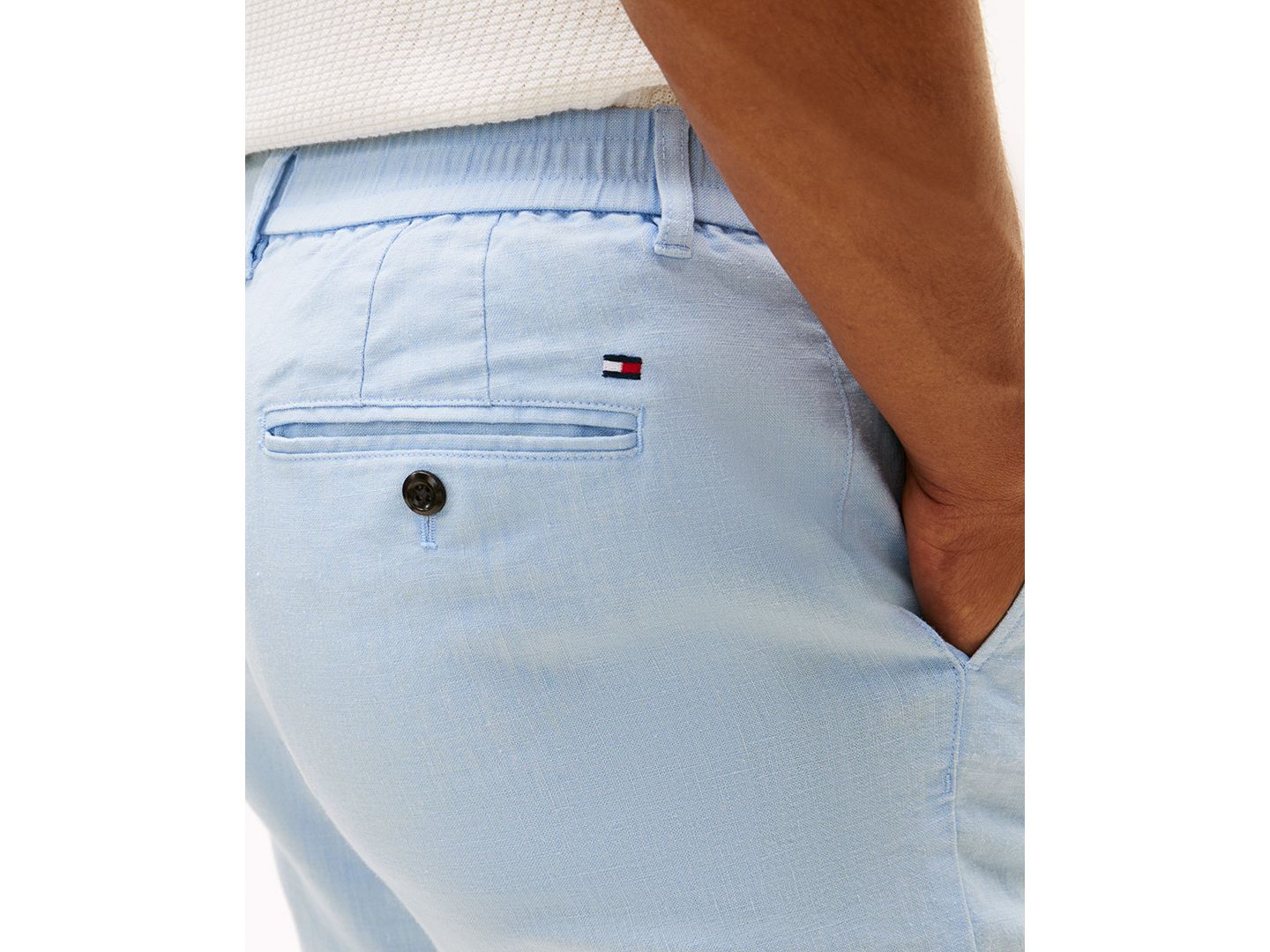 Мужские брюки Tommy Hilfiger Denton Straight-Fit Flat Front Sorona Linen, цвет: Синий облачный — фото 3