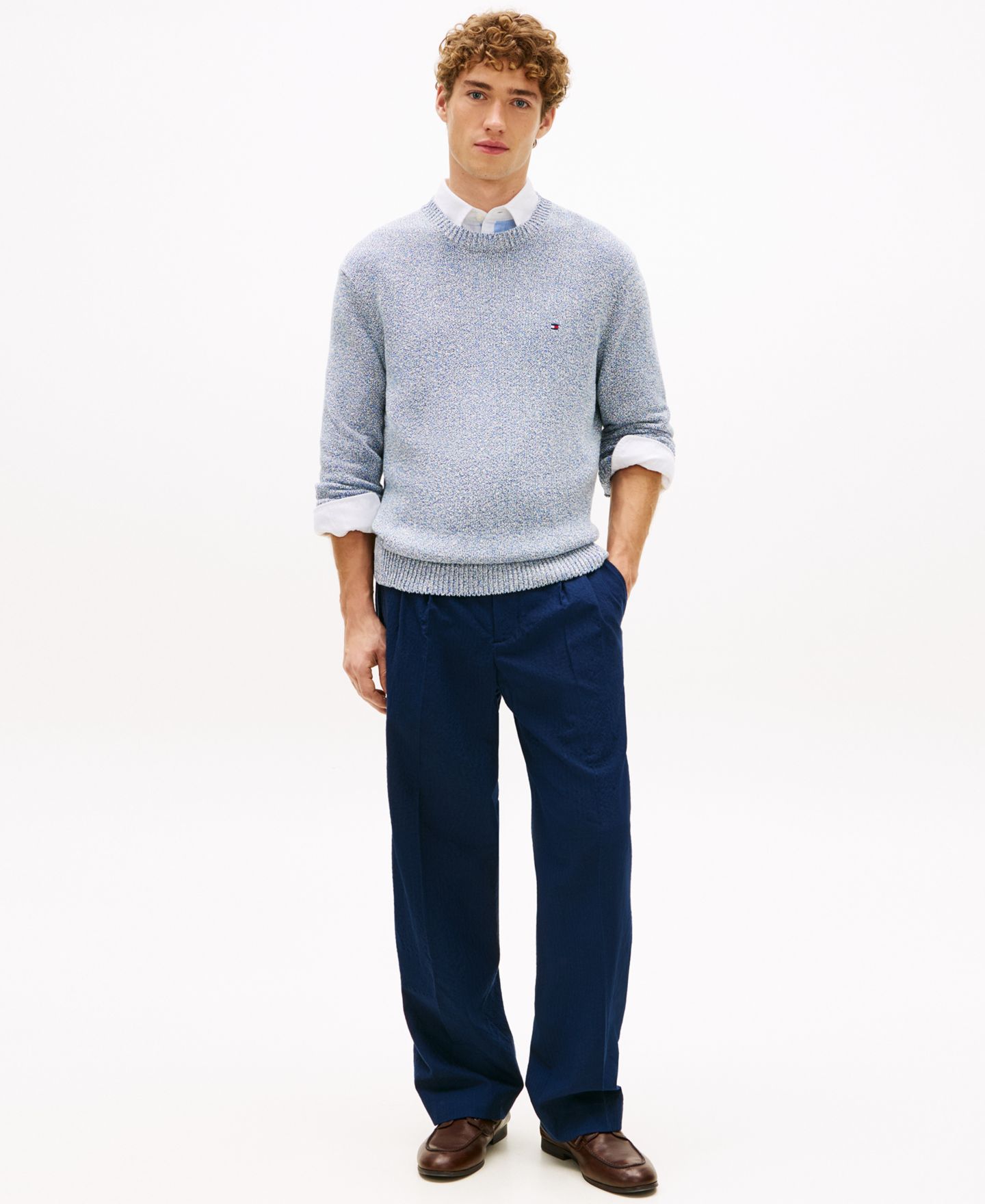 Мужской свитер Tommy Hilfiger Two-Tone Boucle Crewneck, цвет: Синий — фото 2