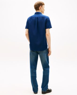 Men's Short-Sleeve Pigment-Dyed 100% Linen Button-Front Shirt