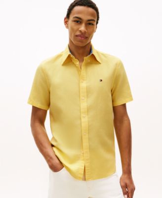 Men's Short-Sleeve Pigment-Dyed Linen Button-Front Shirt