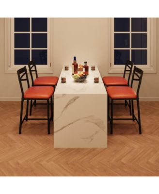 Set of 4 PU Leather Counter-Height Bar Stools with Back and Footrest