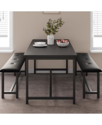 Dining Table Set for 4 Kitchen Table with Benches Rectangular Dining Room Table Set with 2 Upholstered Benches 3 Piece Dining Table Set Retro