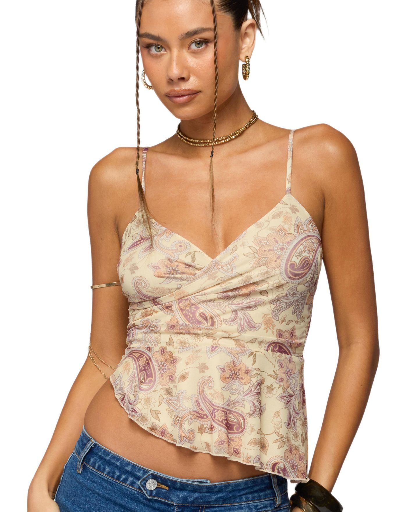 Женский топ Edikted Paisley Asymmetric Ruched Wrap, цвет: Mix — фото 1