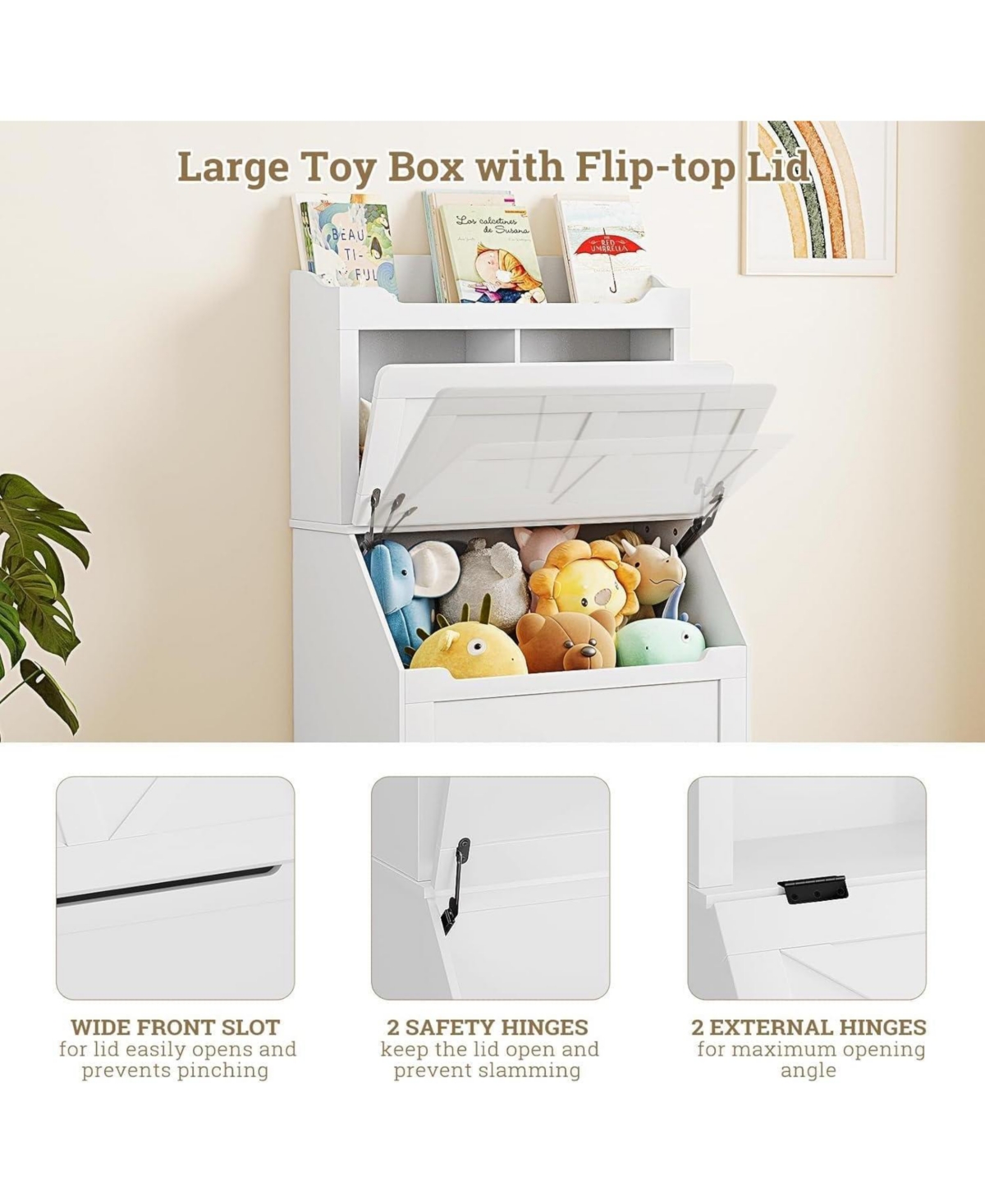 gaomon 3-Tier Wooden Kids Bookcase and Toy Storage Organizer – Child-Friendly Flip-Top Lid Chest, Versatile Playroom, Bedroom, Nursery