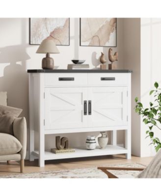Farmhouse Console Table with 2-Door & 2 Drawers, Wood Coffee Bar Cabinet Sofa Table, Entryway Table with 2 Storage Cabinets, Farmhouse Buffet