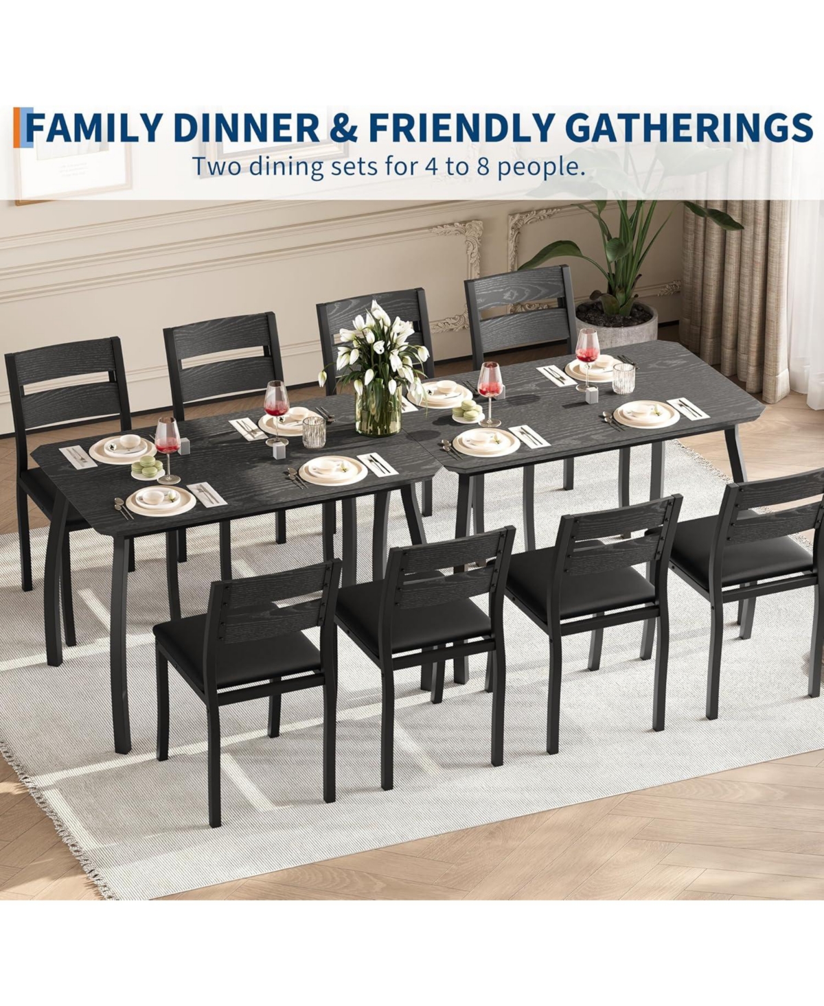 gaomon 5Pcs Dining Table Set for 4, Space-Saving Kitchen with Upholstered Chairs, Modern Angled Corner Design, Compact Dinner
