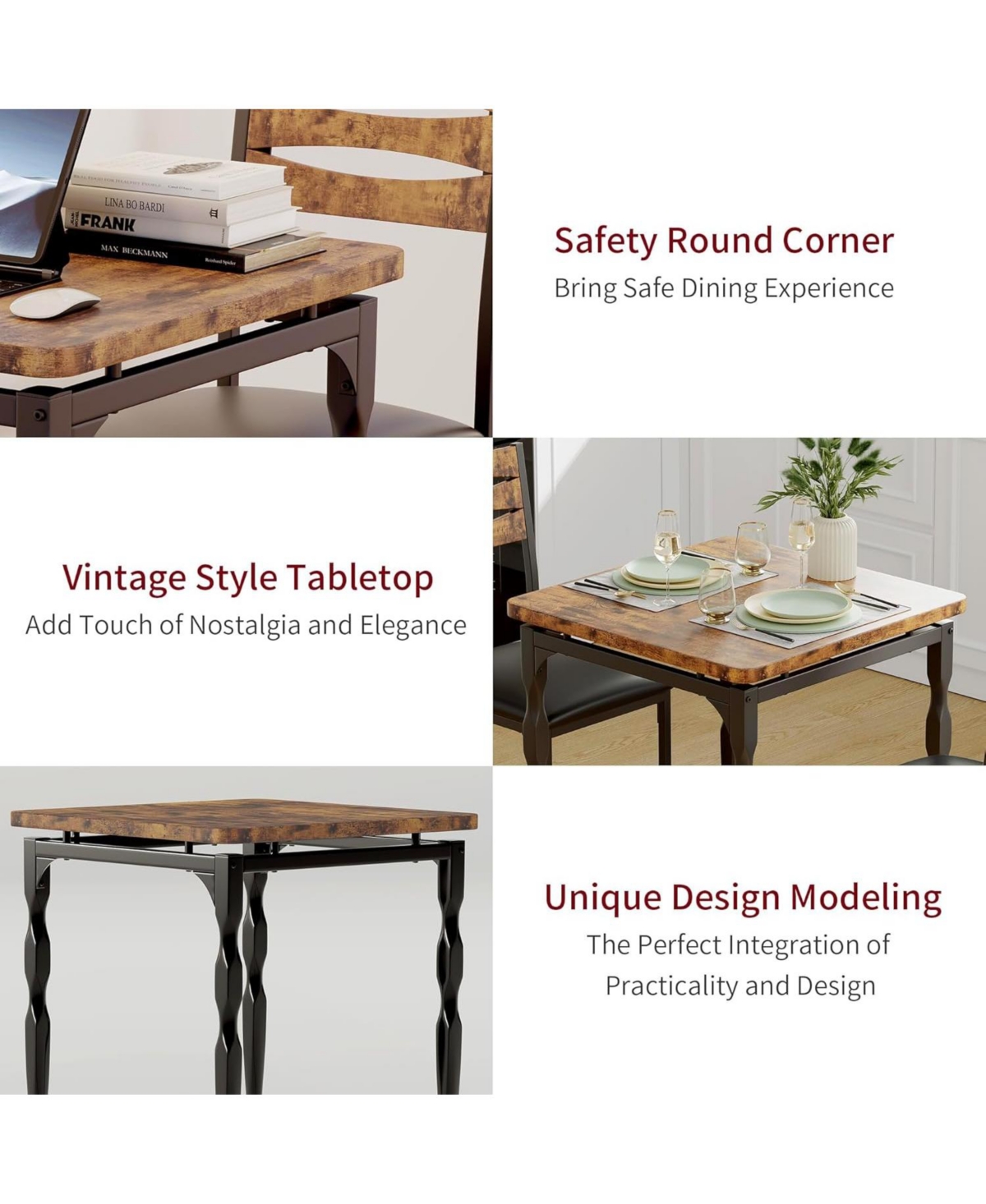 gaomon Dining Table Set for 2 Dining Table and Chairs Set of 2 3 Piece Dining Table Set with Spiral Table Legs for Small Spaces Kitchen Apartment