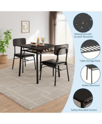 Dining Table for 2 with Storage Rack Small Kitchen Table for 2 with Metal Square Table with Upholstered Chairs Set of 2 3-Piece Dining Room Set