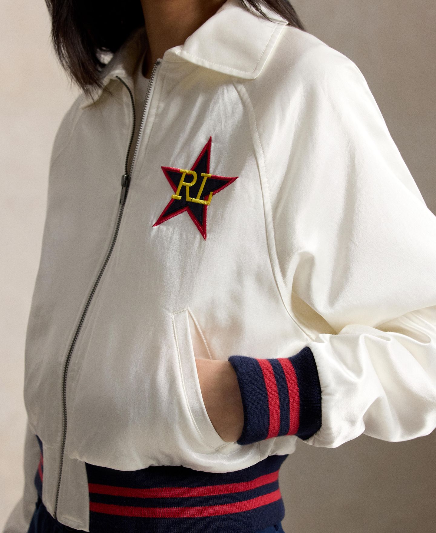 Женская куртка Polo Ralph Lauren Spread Collar Long-Sleeve Bomber, цвет: Белый песочный — фото 5