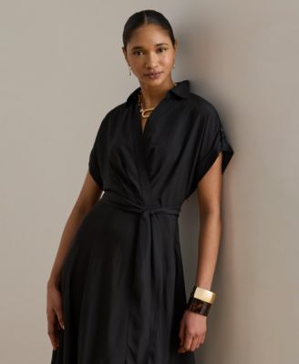 Women's Belted Crepe Surplice Neck Dress