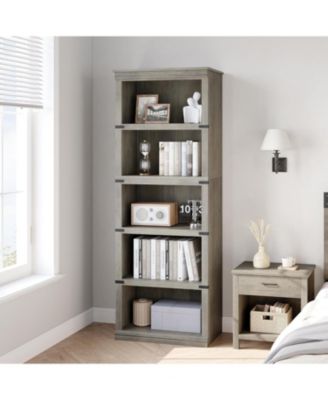 5-Tier Farmhouse Bookcase – Wooden Bookshelf with Open Display Shelves and Storage, Freestanding Home Office, Living Room, Bedroom