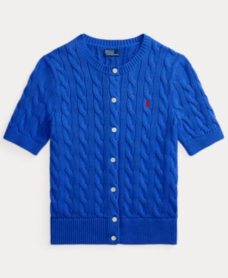 Women's Cable-Knit Cotton Short-Sleeve Cardigan