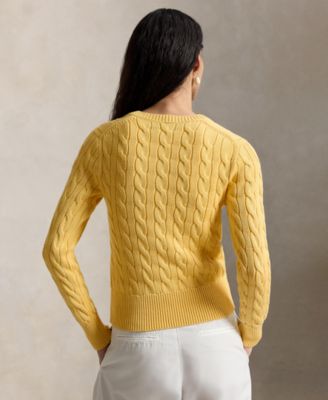 Women's Cable-Knit Cotton Crewneck Cardigan Sweater