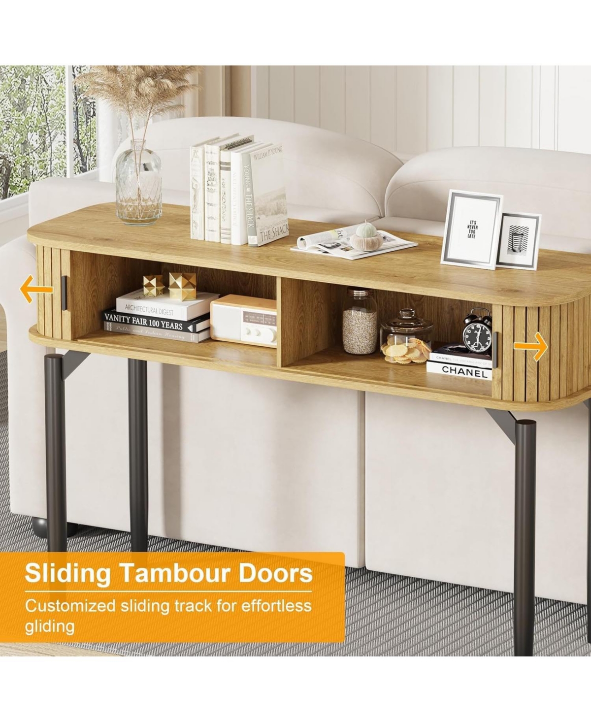 47" Entryway Table with Fluted Slide Doors, Console Storage Space, Sofa Narrow Long for Living Room, Hallway, Front Hall