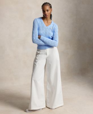 Women's Cable-Knit Cotton V-Neck Sweater