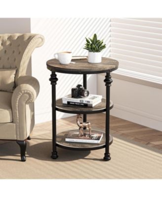 Round Side Table, Small End Table with 3 Shelves for Living Room, Bedroom, Night Stand Accent Coffee Table with Steel Frame for Small Spaces