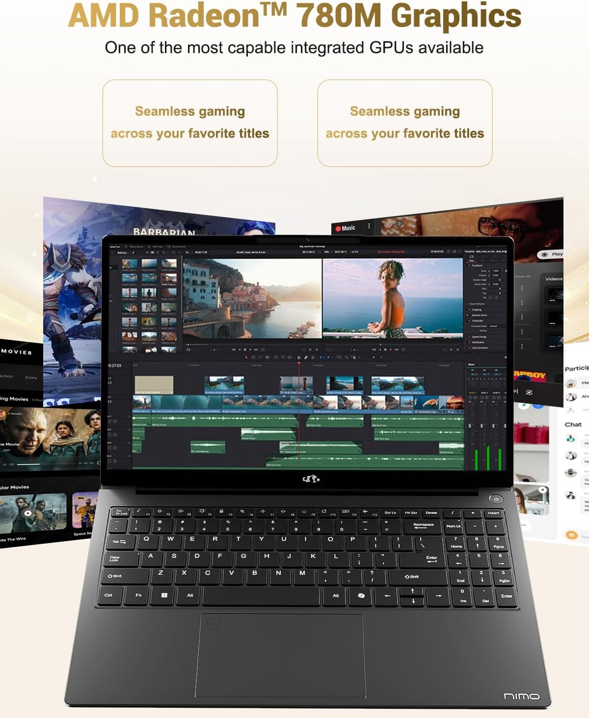 Nimo 15.6" Ips Fhd-Gaming-Laptop, Amd Ryzen 7 8745HS 32GB DDR5 Ram 1TB Ssd 4.9GHz Radeon 780M Graphics 100W Usb-c 4.0