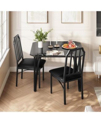 Compact dining set for 2 with table and PU cushioned chairs. Comfortable, stylish, and perfect for small kitchens or dining spaces