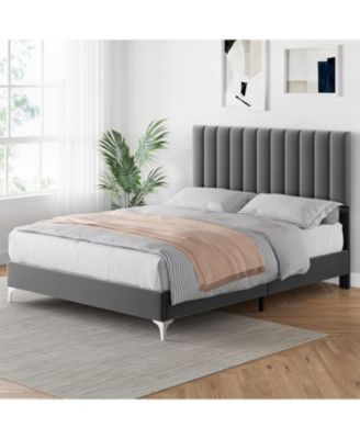 Size Fabric Upholstered Headboard Bed Frame, Adjustable Headboard and Wooden Slats Support with Under Space, Fully Upholstered Mattress