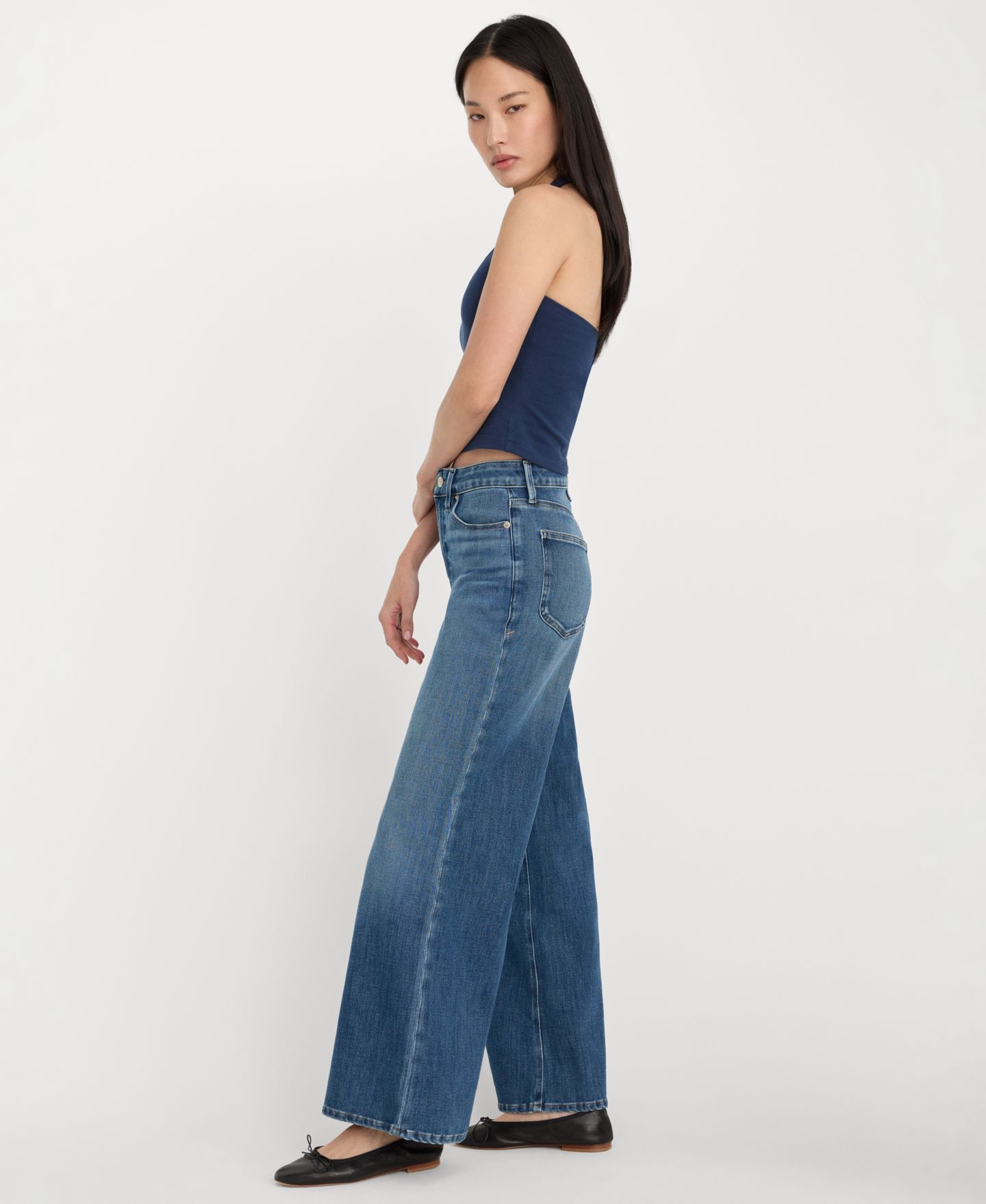 Женские джинсы Good American Soft Tech Palazzo Ankle-Length, цвет: Синий — фото 2