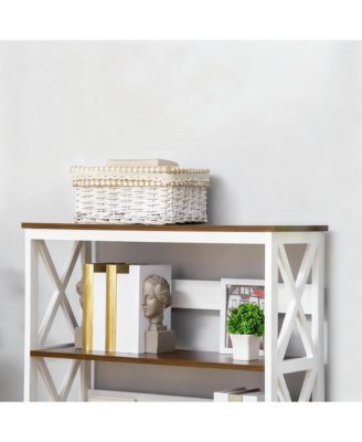 4-Tier Walnut & White Bookshelf with Drawer and Stability