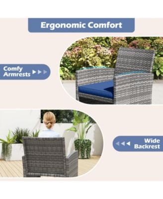 4 Piece Patio Furniture Set Outdoor Wicker Conversation Set w/ Tempered Glass Coffee Table