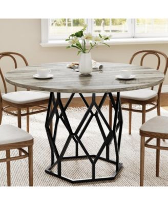 47 Inch Round Dining Table Farmhouse Diner Table for 4-6 People Kitchen and Dining Room Tables Wood Circle Table for Kitchen Dining Room