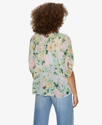 Petite Printed Split Neck Top