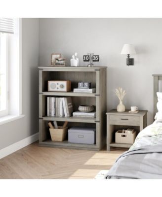 3-Tier Farmhouse Bookcase – Wooden Bookshelf with Open Display Shelves and Storage, Freestanding Home Office, Living Room, Bedroom Furniture.