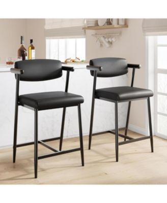 Bar Stools Set of 2 26.5inch Upholstered Counter Height Bar Stools for 2 with Armrest Wider Thickened Cushion Bar Chairs with Backrest for Bar
