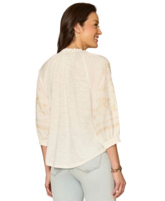 Women's Mixed Media Embroidered Top