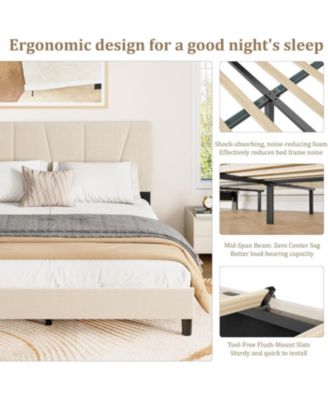 Upholstered Platform Bed Frame with Adjustable Linen Headboard, Strong Wooden Slats, No Box Spring Needed, Easy Assembly
