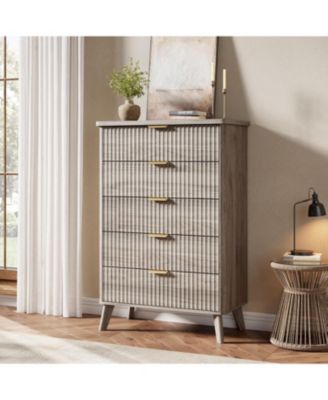 Fluted 5 Drawer Dresser, 47.2 in Tall Modern Wooden Chest of Drawers with Curved Design for Living Room or Hallway
