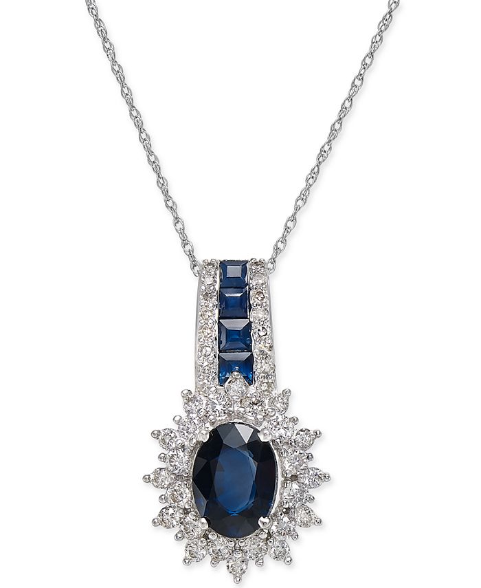Macy's Sapphire (13/4 ct. t.w.) and Diamond (1/2 ct. t.w.) Pendant Necklace in 14k White Gold