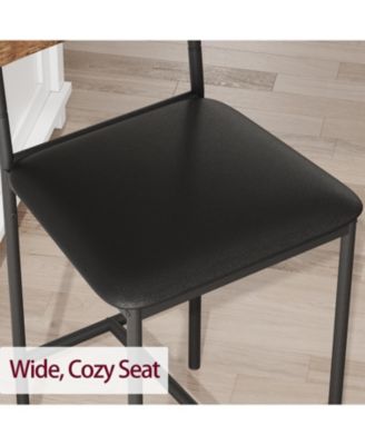 3 Piece Counter Height Bar Table Set with 3 Storage Shelves, Dining Table and 2 Upholstered Bar Chairs for Small Spaces