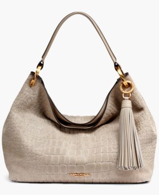 Donna Karan New York Glenwood Suede Croco Shoulder with Tassel