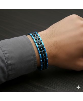 Stainless Steel, Two-Tone Double Striped Linked Bracelet