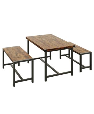 Dining Table Set for 4, Kitchen Room Table Set with 2 Benches, 3-Piece Wood Dining Room Dinette Sets Dining Chairs Set