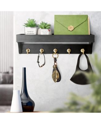 Wood Key Rack with Hooks and Shelves for Entryway Decoration