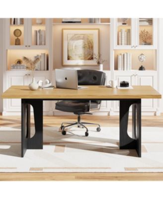 71" Long Dining Table for 6-10 People - Farmhouse Kitchen Table with Extra Thick Tabletop & Heavy-Duty Metal Legs, Sturdy Rectangular Table