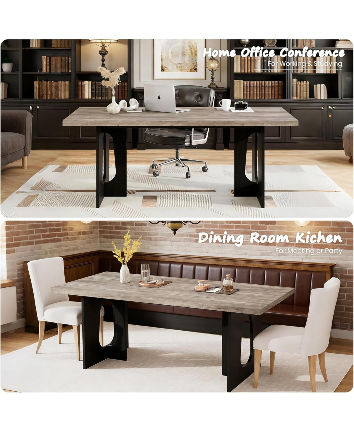gaomon 71" Long Dining Table for 6-10 People - Farmhouse Kitchen with Extra Thick Tabletop & Heavy-Duty Metal Legs, Sturdy Rectangular