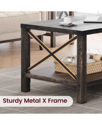 Farmhouse Rectangle Coffee Table 2-Tier Center Table Living Room Rectangle Cocktail Table